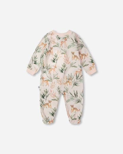 Organic Cotton Jersey One-Piece Pyjama Peach Deer Print