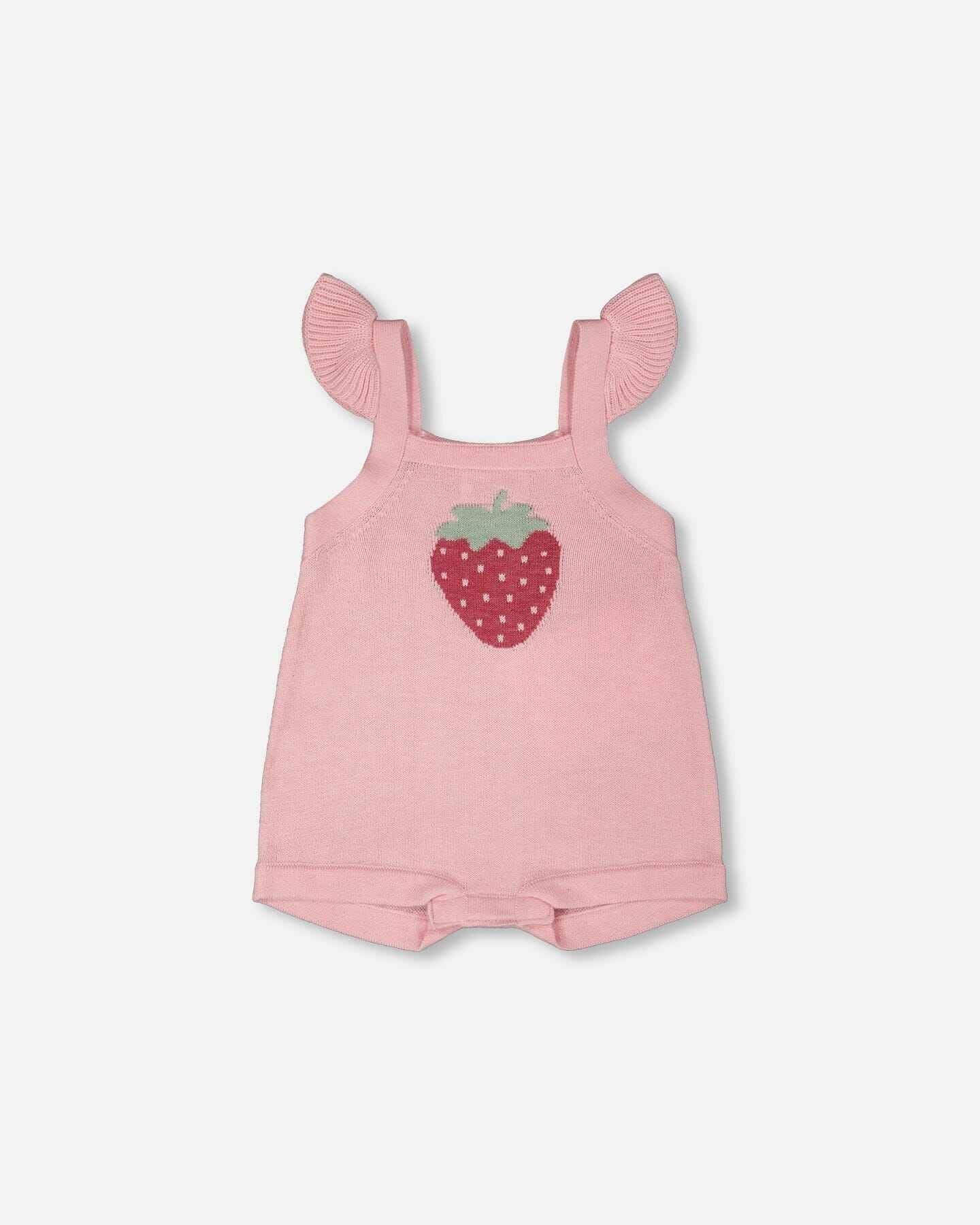 Knit Strawberry Romper Light Pink