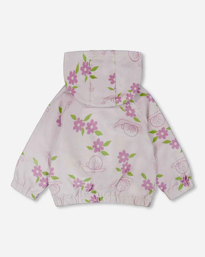 French Terry Hooded Cardigan Lilac Snails Print