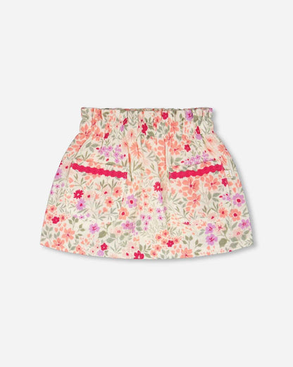 Muslin Skort Off White Printed Flowers