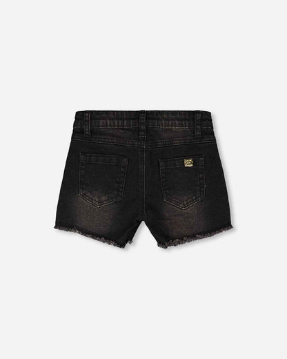 Black Denim Shorts With Embroidery