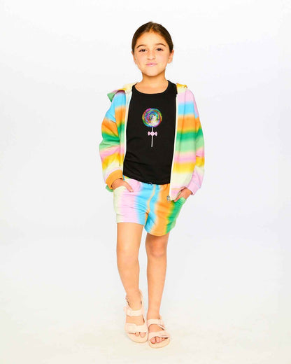 Printed French Terry Zip Front Hoodie Multicolored