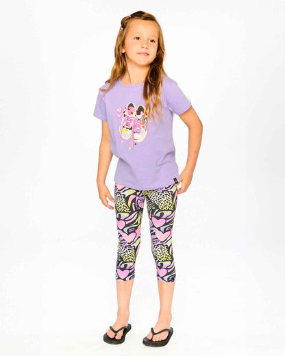 Organic Cotton Jersey Capri Black Printed Multicolor