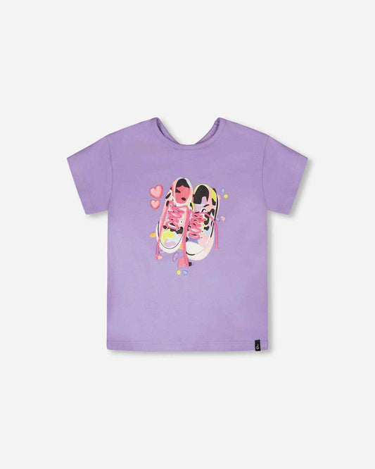 Organic Cotton Jersey T-Shirt Mauve With Sneakers