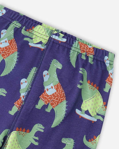 Organic Cotton Two-Piece Pyjama Set Blue Dino Print