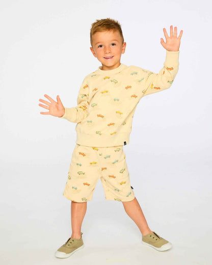 French Terry Shorts Beige Jeep Print