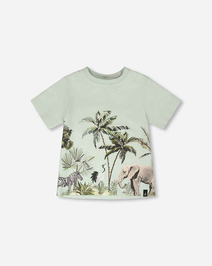 Organic Cotton T-Shirt Mint Green Safari Print