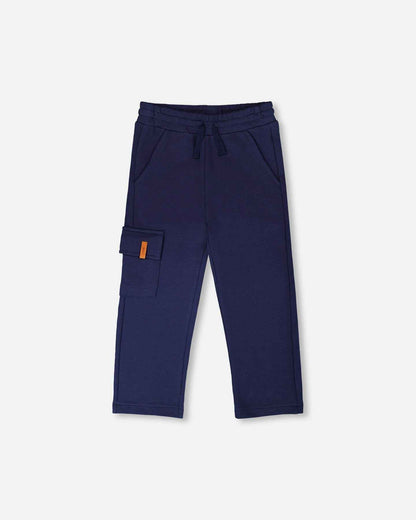 French Terry Sweatpants With Cargo Pocket Dark Blue