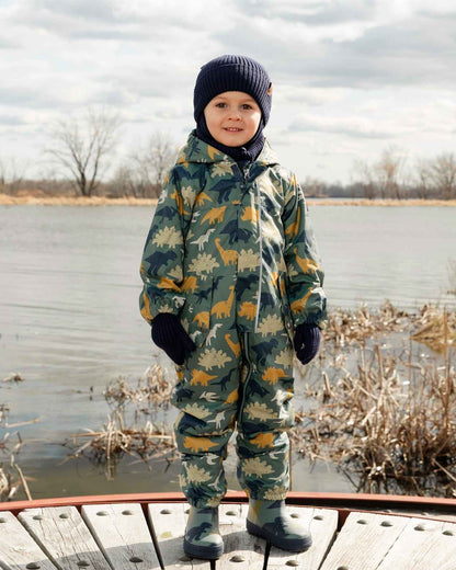 Rain Boots In Natural Rubber Green Dinosaur Print