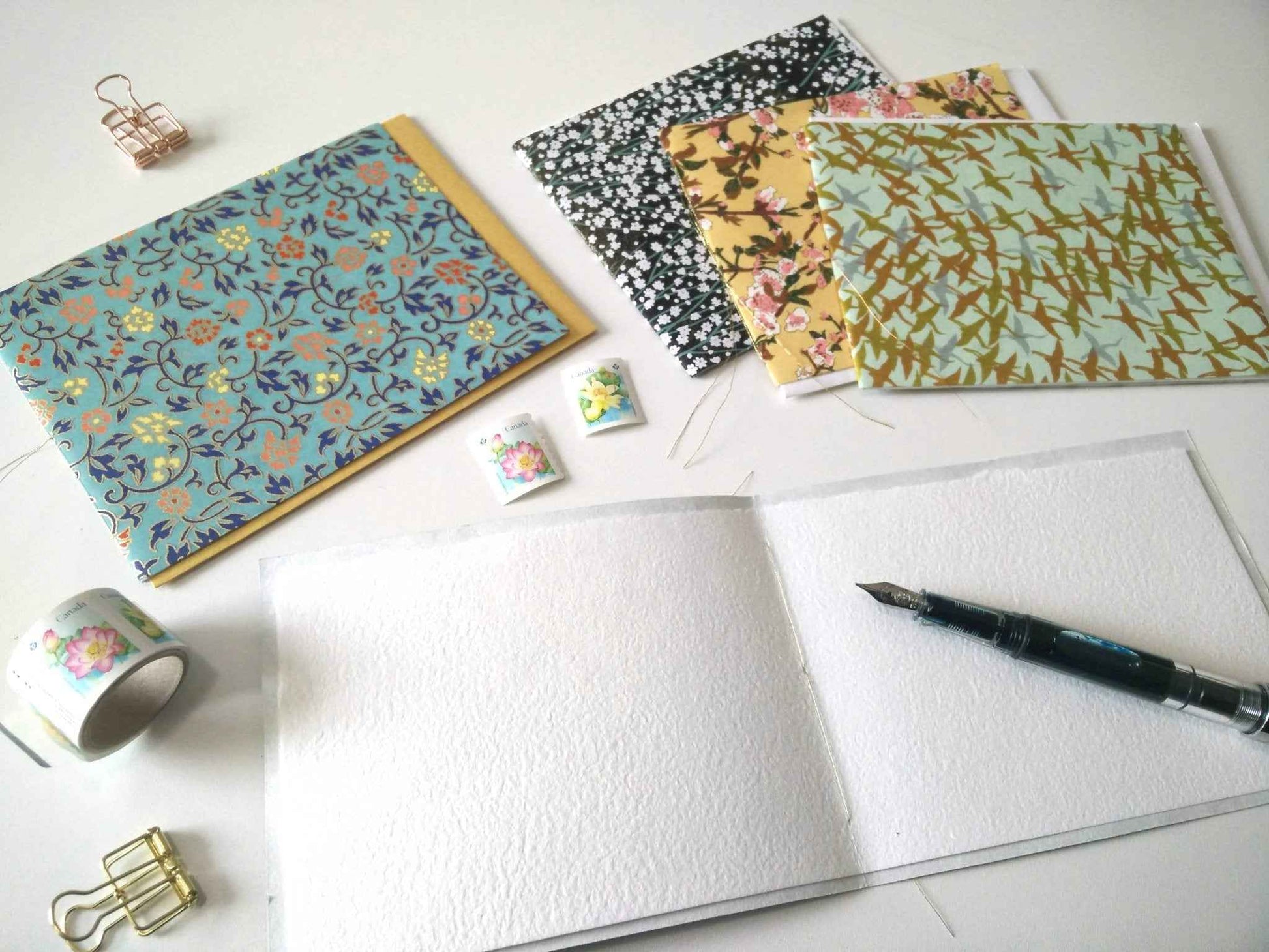 Handsewn Chiyogami Cotton Rag Blank Card | Spring Blossoms