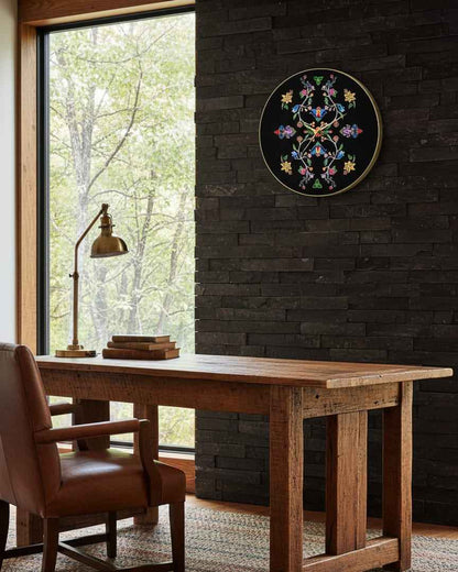 Blossomed Flower Black Native Wall Clock