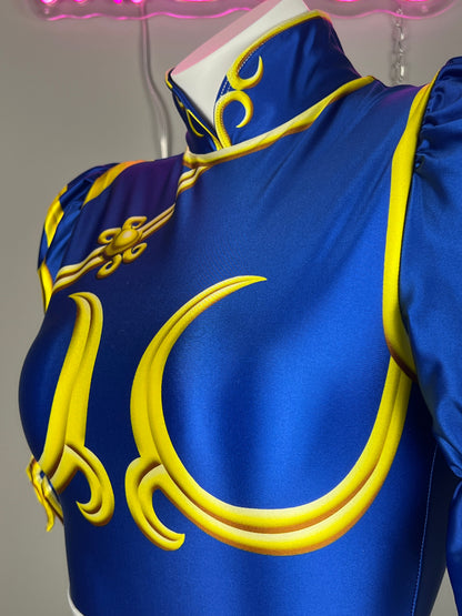 Super Hero Chun Li Spandex Cosplay Open Crotch Halloween Costume Bodysuit Sexy Lingerie
