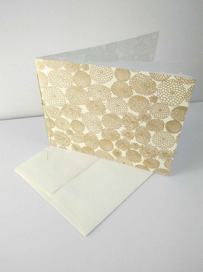 Handsewn Chiyogami Cotton Rag Blank Card | Gold Chrysanthemums
