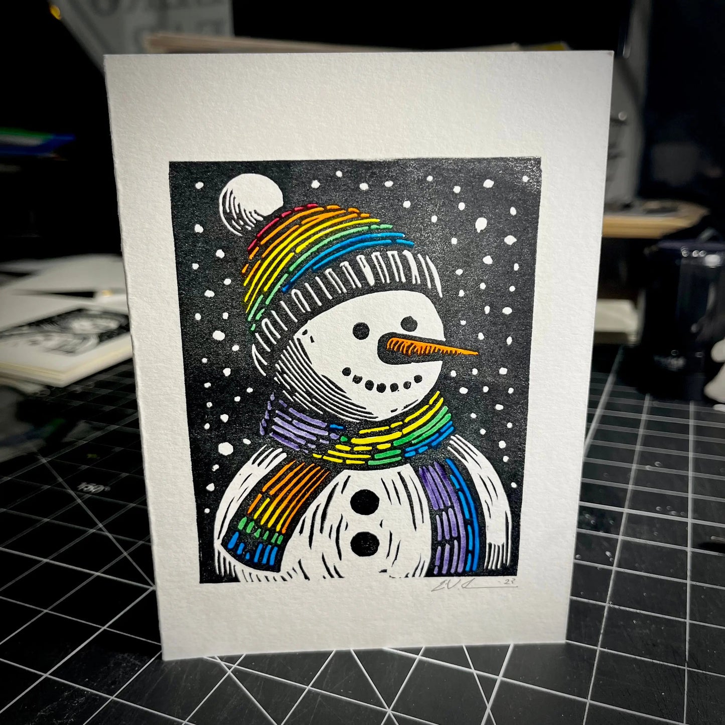 Frosty's Gay Apparel Weihnachtskarte | LINOLSCHNITTKARTE