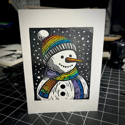 Frosty's Gay Apparel Weihnachtskarte | LINOLSCHNITTKARTE
