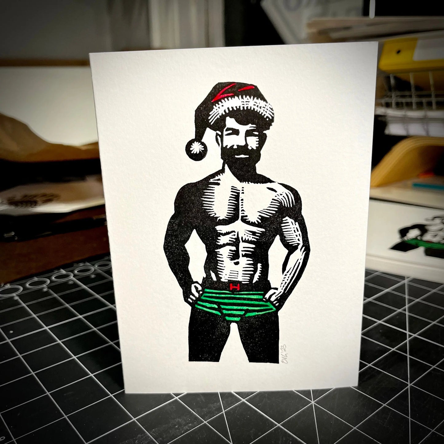 Ho Ho Ho Weihnachtskarte | LINOLSCHNITTKARTE