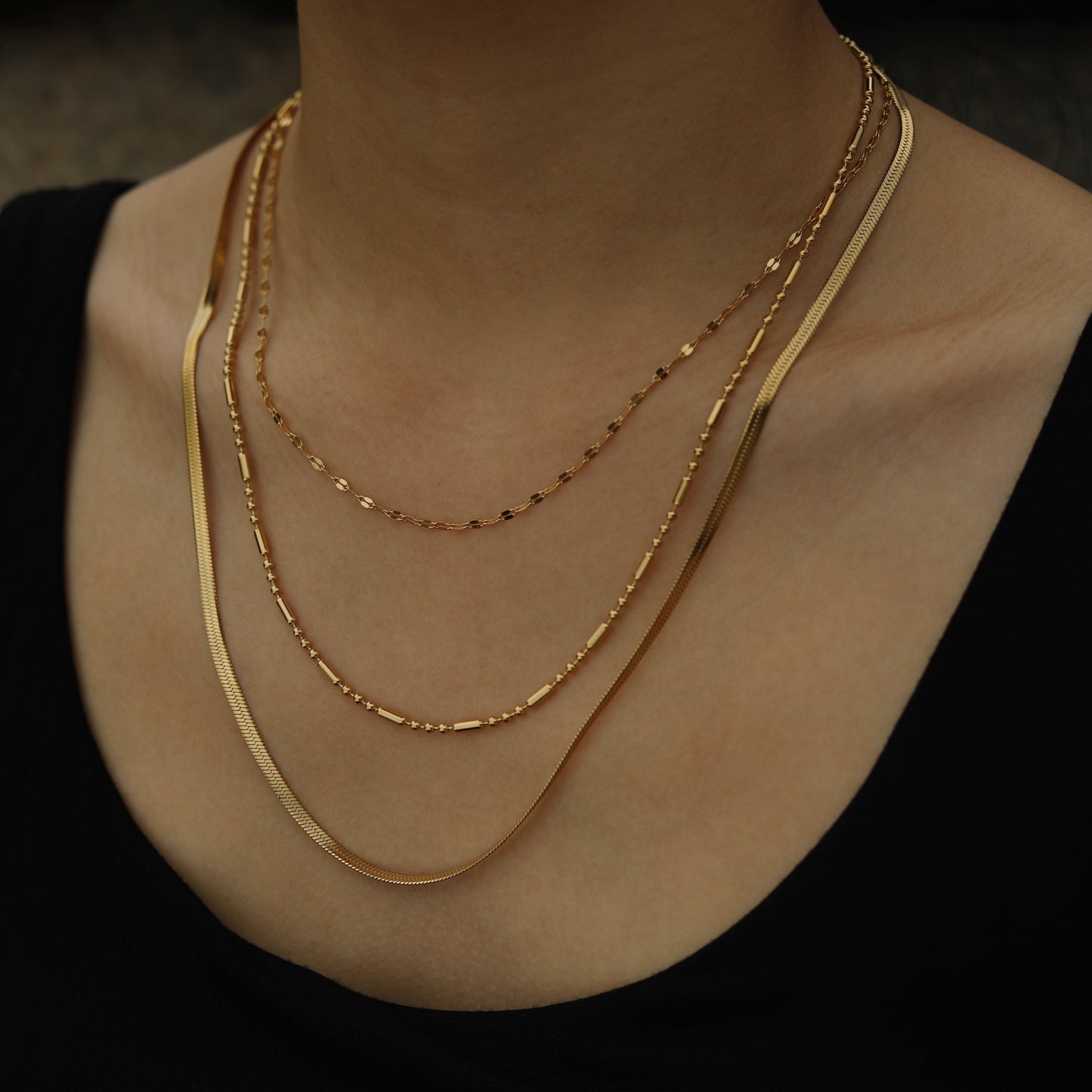 IRIS Triple Layer Multi Chain Gold Necklace
