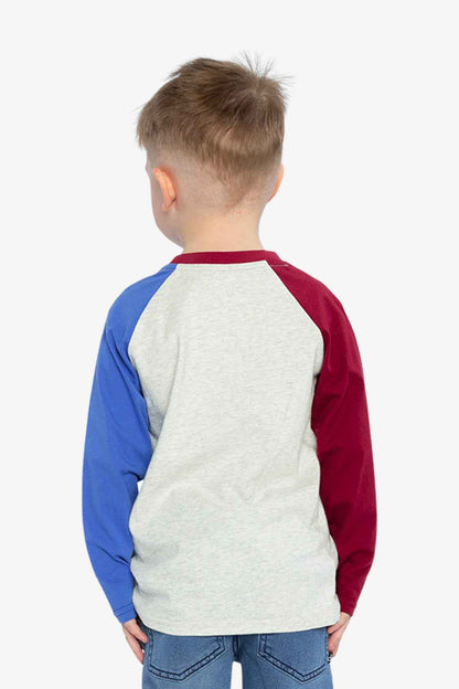 Raglan T-Shirt Heather Grey, Red And Blue