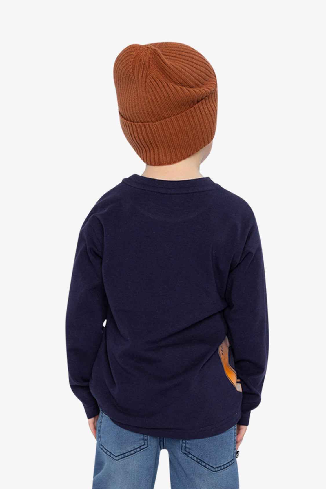 Long Sleeve Organic Cotton T-Shirt Dark Blue And Orange
