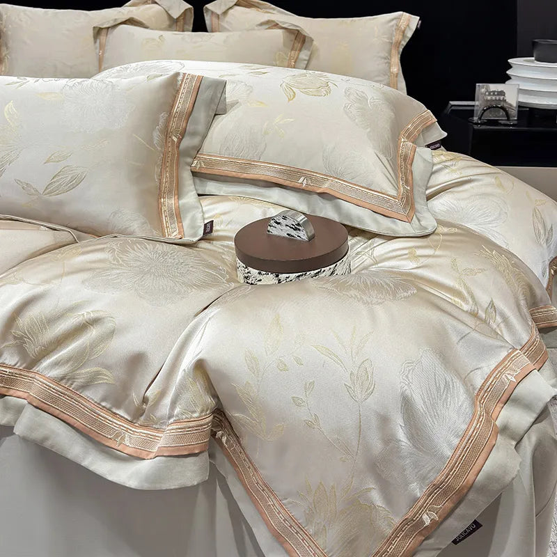 Royal Retreat Blumen-Jacquard-Patchwork-Bettwäscheset 800 TC – Creme