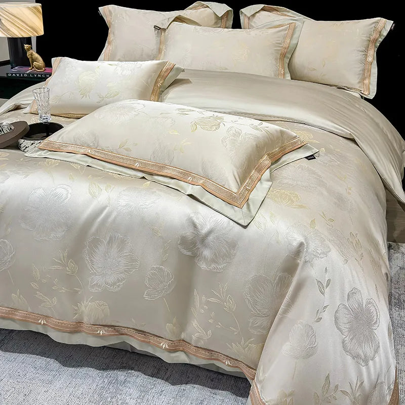 Royal Retreat Blumen-Jacquard-Patchwork-Bettwäscheset 800 TC – Creme