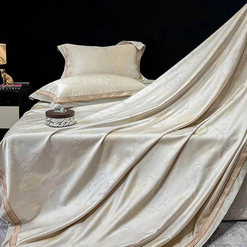Royal Retreat Blumen-Jacquard-Patchwork-Bettwäscheset 800 TC – Creme