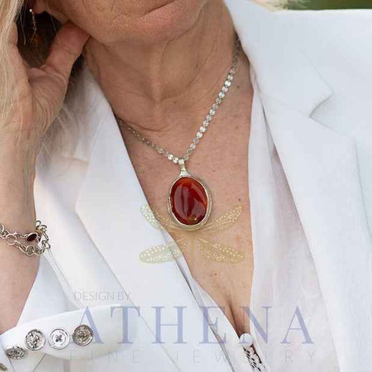 Carnelian Necklace in Sterling Silver | Large OOAK Statement Pendant | 16–18” Adjustable Chain | Echoes of the Lake Collection