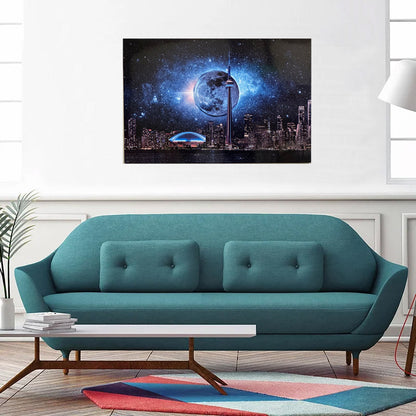 Wall art-Metal aluminum print-Toronto, dark moon with CN Tower-Limited Edition