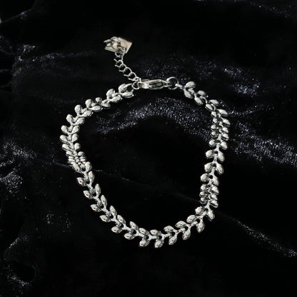 MAGDA Silver (White Gold): Leafy Patterned Bold Bracelet