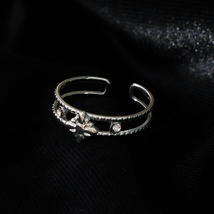 MICHELE White Gold (Silver Toned):  Vintage Inspired Double Stacked Ring.