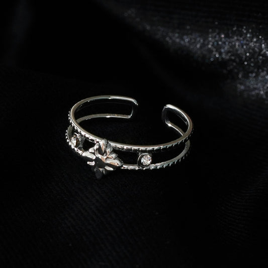 MICHELE White Gold (Silver Toned):  Vintage Inspired Double Stacked Ring.