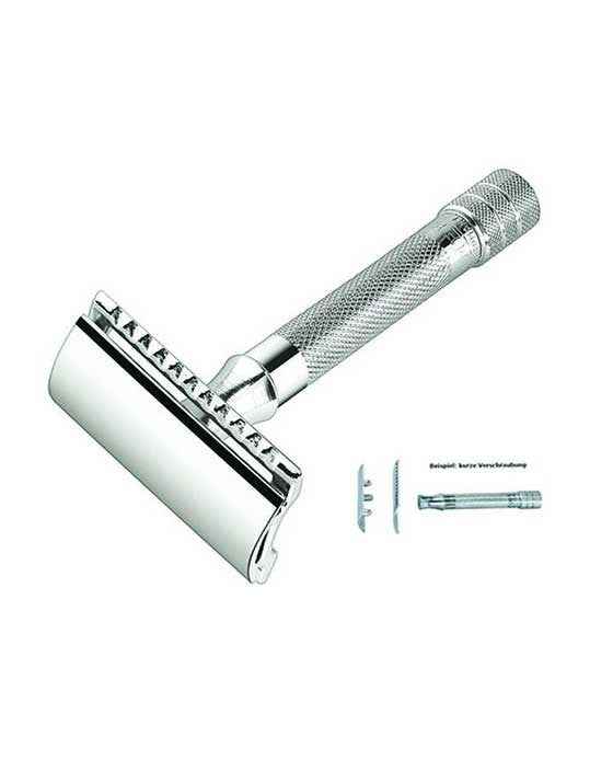 Merkur 33C 3-Piece DE Safety Razor, Closed Comb, Knurled Standard Handle, Chrome