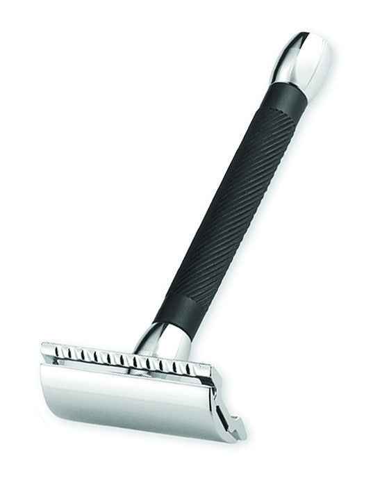 Merkur 20B 3-Piece DE Safety Razor, Closed Comb, Long Handle, Bright Chrome/ Black