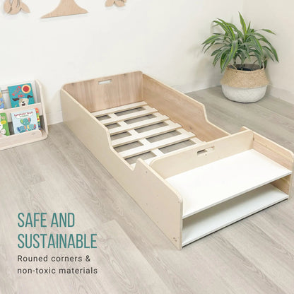APPLE CRIB - Montessori Floor Bed with Rails & Shelves
