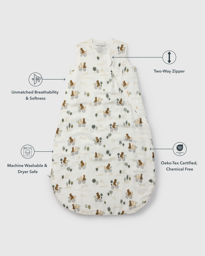 Baby Bamboo Muslin Sleep Sack 0.5 TOG - Bears on Bikes