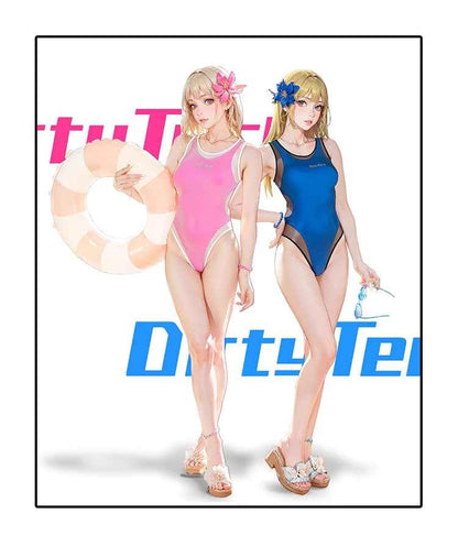 Anime Tropical Style One-piece Swimsuit with Mesh Sheer Overlay Summer Swimwear