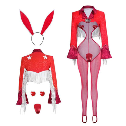 Wild Bunny Cow Girl PU Leather Jacket Sheer Sexy Ligerie Cosplay Costume Set