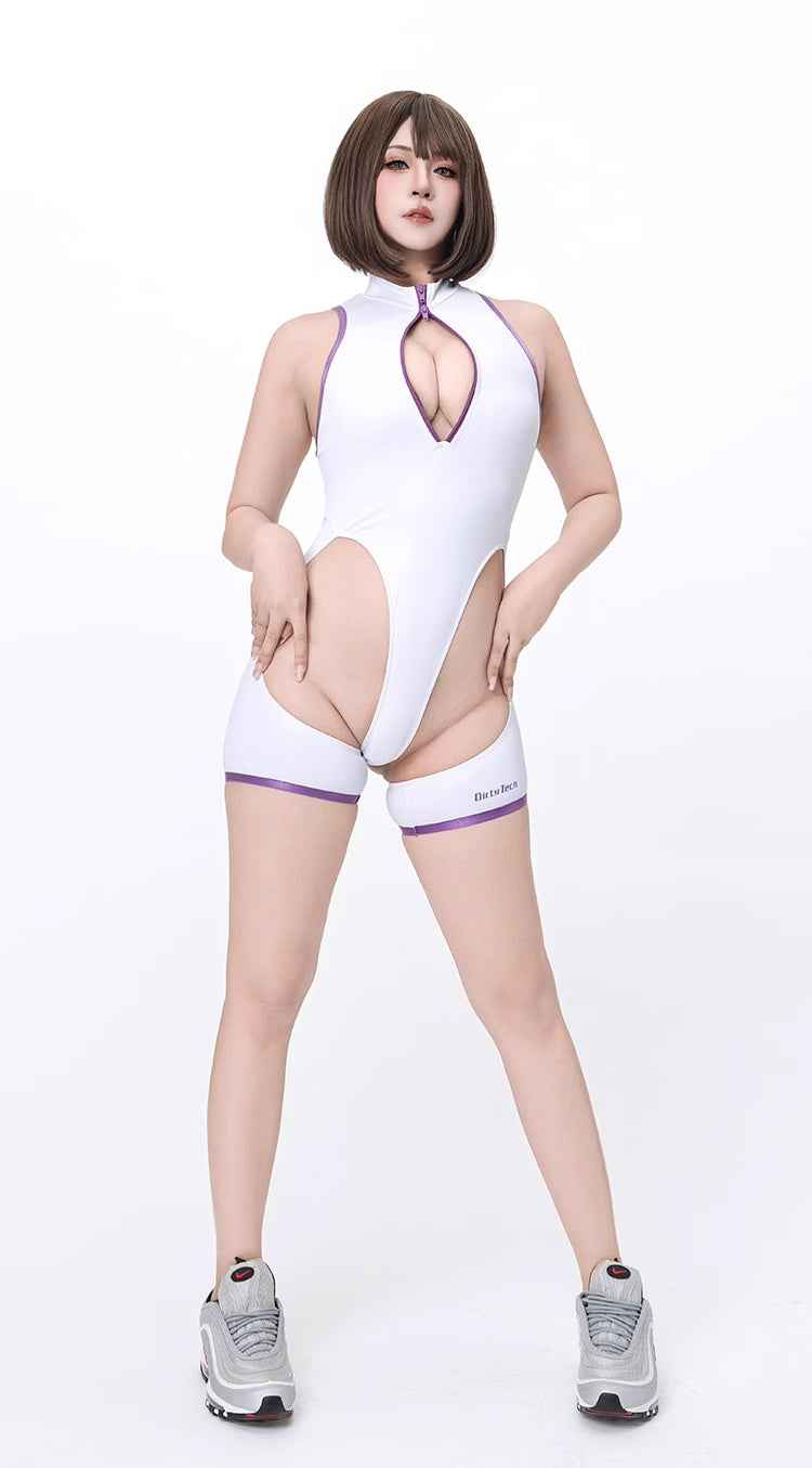 Anime Style Sexy One-piece Swimsuit Front Zipper Spandex Racing Swimwear Bodysuit