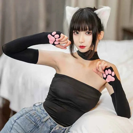 Cat Paw Sleeves with 3D Cat Paw Paddings Anime Style Velvet Cosplay Sleeves