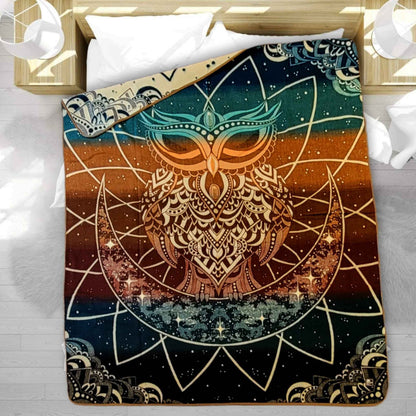 OLDTRIBES™ Owl  Reversible Alpaca Blanket