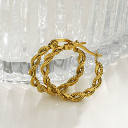 BARBARA Gold: Contrast Textured Twisted Rope Hoop Earrings