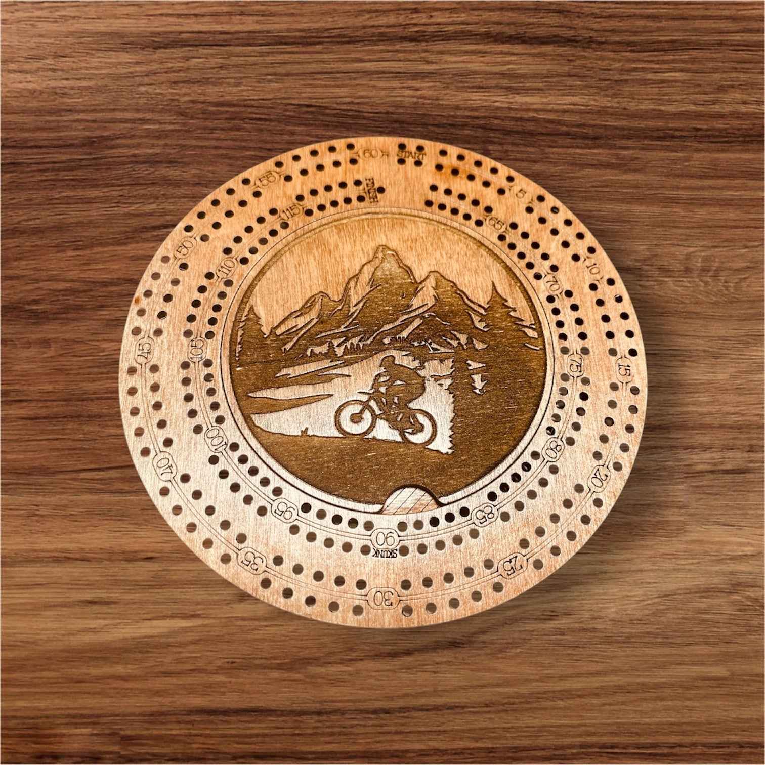 Engraved Small Round Cribbage Board-7.5 inch Wood Game Board