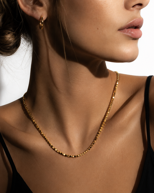 RATA Gold: Square Beaded Dainty Chain Necklace