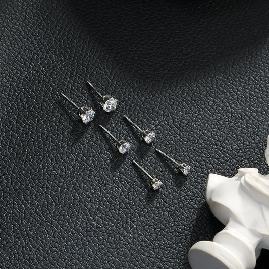 REIGN Silver (White Gold):  3-Pair Zirconia Earrings Stud Set