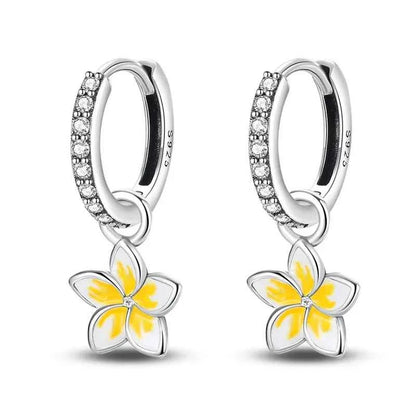 Tropical Paradise Plumeria Sterling Silver Hoop Earrings