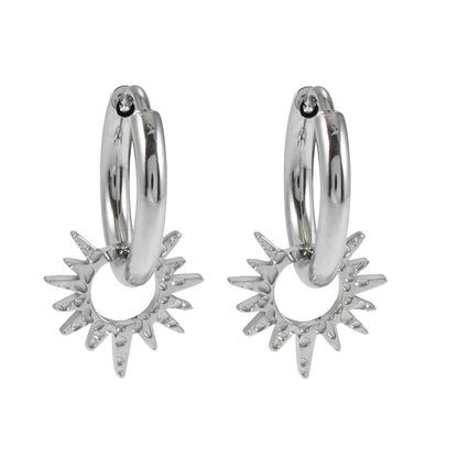 SONNE White Gold (Silver Toned): Vintage Inspired Hoops with Textured Star Charms