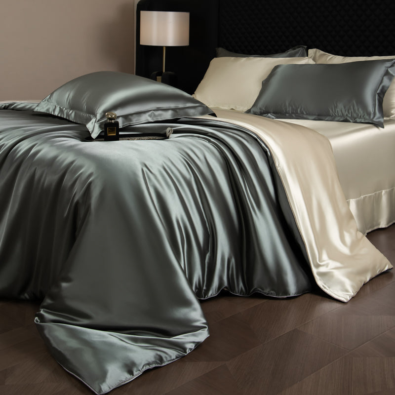 Lustre Luxe Elegantes Bettwäsche-Set – Armeegrau/Beige
