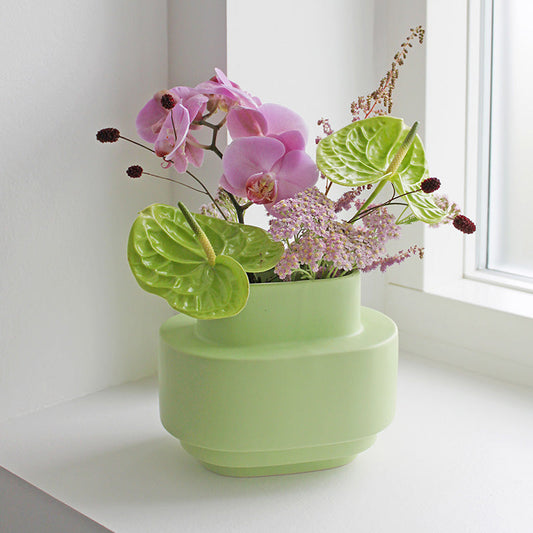 Keramik-Vase Schichtoptik – Matte Hellgrüne Glasur