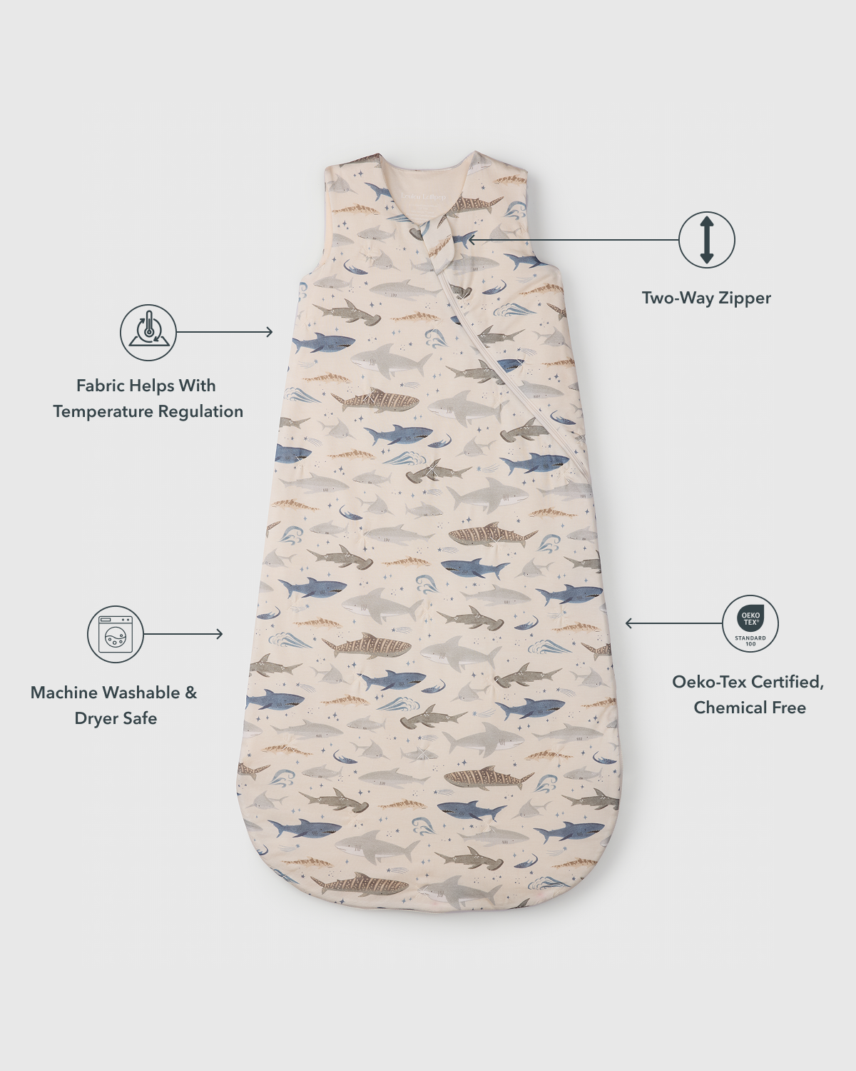 Baby Sleep Sack TENCEL™ 1.0 TOG - Smiley Sharks