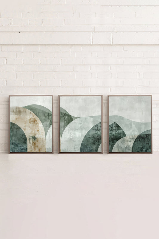 GREEN ELEGANCE TRIO (3 Werke auf gespannter Leinwand)